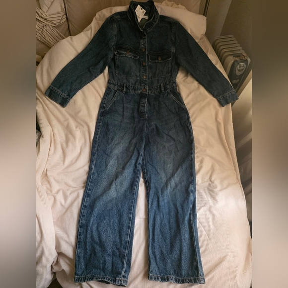 Zara Z1975 FRONT POCKETS DENIM JUMPSUIT Sz XL BNWT - Picture 2 of 11